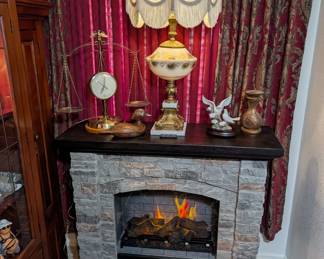 Electric Fireplace, Fringe Lamp Shade