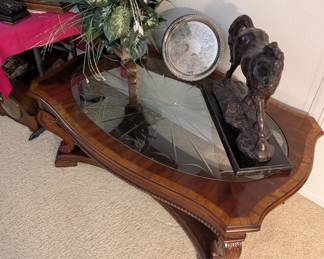Coffee Table with Glass Insert, Horse Figurine