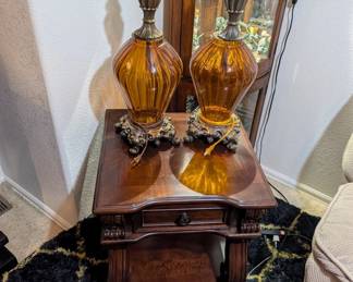 Amber Glass Lamps, Pair 