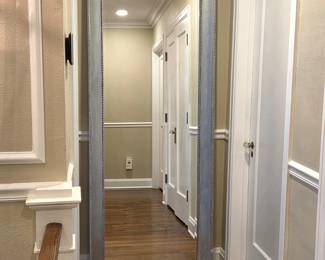 U Lot #114 - Large 78" Silver Framed Floor Mirror with Beaded Trim – 32" Wide