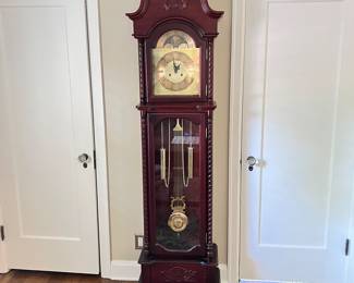 Compact Grandfather Clock in Cherry Wood Finish- Mid- Size build with Classic Chimes