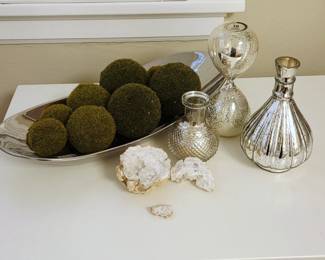 BR2 Lot #124 - Decorative Home Accent Collection – Mercury Glass, Moss Balls & Crystal Geodes