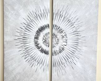 Modern Abstract Wall Art- Diptych Canvas Silver Black White Textured- 2 Panels 47x24