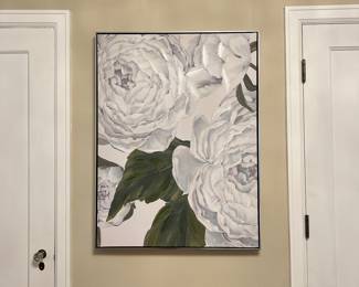 BR1 Lot #99 -Large Hand-Embellished Gallery-Wrapped Canvas Print- Wall Art w/ Peonies & Dark Leaves in Floating Frame -31x41