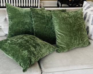 LR Lot #2 -Green Velvet Throw Pillows Set 4 Pieces 16 x16 Inch Plush Cushions