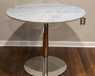 B Lot #48 - Round Marble Top Pedestal Table with Chrome Base 37" Diameter