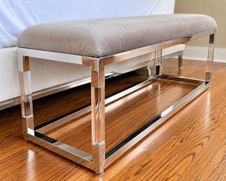 SAFAVIEH Couture - Gray Upholstered Bernadine Bench - Chrome and Acrylic Legs- Modern Seating -48" W x 16" L
