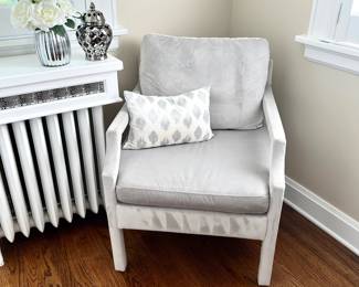 Contemporary Velvet Accent Armchair Light Gray Fabric- Small Decorative Throw Pillow, 2 Stylish Modern Decor Items
