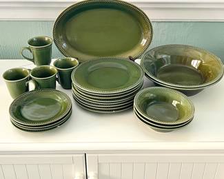 Pier 1 Imports Stoneware Dinnerware Set Spice Route Olive Green with Beaded Edge
