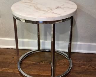 B Lot #84 - Steve Silver Co. Echo Round White Marble End Table with Chrome Base – 22"