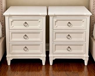 BR1 Lot #100 - Set Of 2 Stone & Leigh White Three Drawer Nightstands- Wood Construction w/ Dovetail Drawers- Excellent Condition
