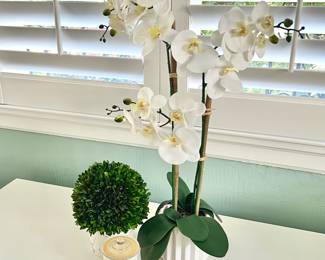 3pc set Home Decor- 27” Tall Orchid Plant, Candle and Topiary