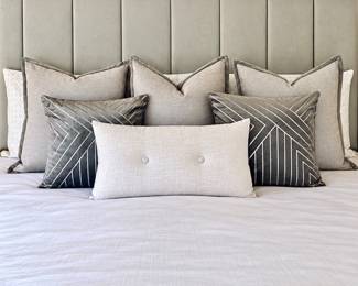 Set of 8 Decorative Designer-Style Throw & Accent Pillows – Neutral Gray, Cream, White & Geometric pattern-