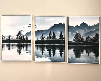 Set Of 3 Landscape Wall Art Prints- Moody Mountain Scene Canvas Print in Floating Frames- 16" x 24" each