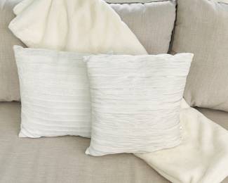 LR Lot #58 - Set Of 2 White Textured Decorative Throw Pillows 18” square- and Threshold Throw Blanket