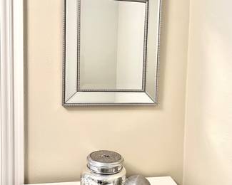 3 pc Home Decor Set- Rectangular Silver Wall Mirror, Mercury Glass Candle Jar, and Small Textured Sphere Decor