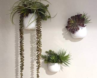 B Lot #52 - Set of 3 White Ceramic Wall Planters with Faux Succulent Arrangements