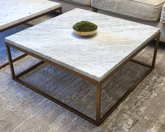 RH Restoration Hardware Nicholas Italian Carrara Marble Coffee Table – Burnished Brass (1 of 2 available)