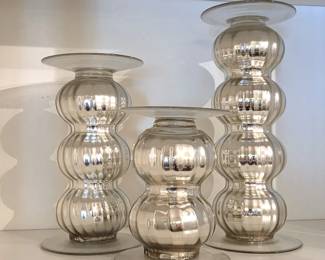 Set of 3 Mercury Glass Pillar Candle Holders – Graduated Heights