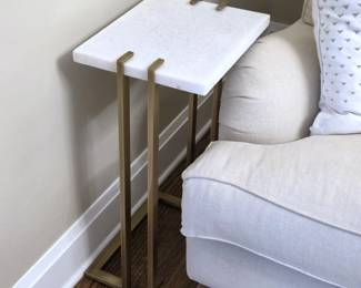 Z Gallerie White Stone-Top Accent Table with Brass-Finish Metal Base (1 of 2 Available)