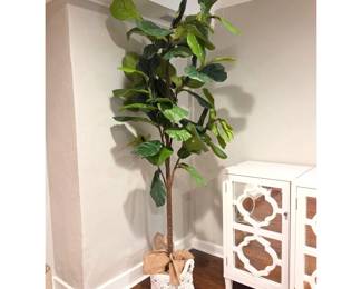 B Lot #42 - 76" Tall Artificial Fiddle Leaf Fig Tree in Woven Basket