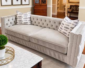 LR Lot #3 -Home Design Da Vinci 85-in Modern Silver Velvet 2-seater Sofa