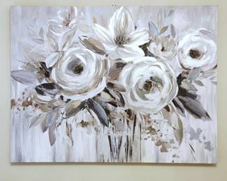 BR2 Lot #125 - Large Neutral Floral Textured Canvas Wall Art – 39" x 30"