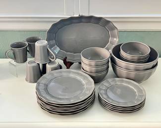 Pottery Barn Portugal Handcrafted Gray Stoneware Dinnerware Set -Microwave Dishwasher Safe