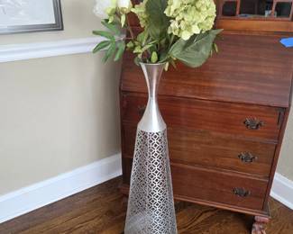 36" Silver Metal Lattice Floor Vase with Faux Hydrangea & Peony Arrangement