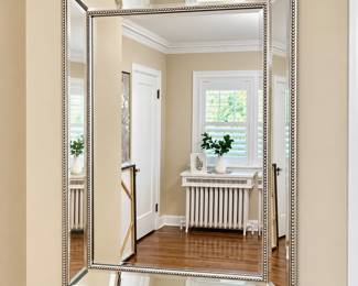 Beveled Glass Wall Mirror Silver Beaded Frame Rectangular Modern 24x36 Inch
