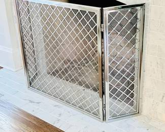 LR Lot #37 -Modern Chrome Fireplace Screen Mesh Metal Lattice 50”