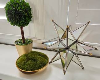 Decorative Topiary, Preserved Moss Bowl & Mirrored Moravian Star – Set of 3