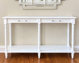 Vintage White Console Table with Faux Drawers & Lower Shelf- Painted White Finish- 50” long