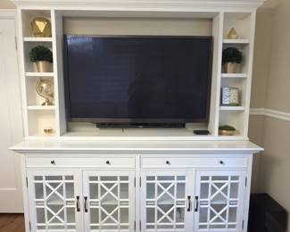 Arhaus White Media Cabinet with Glass Doors & Custom Upper Display Hutch – 80"W