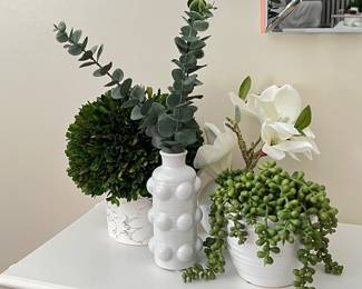 Set Of 4 Small Artificial Plants In White Ceramic Pots Modern Decorative Indoor Greenery