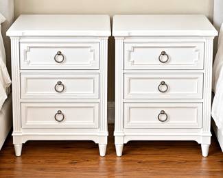 Pair of Stone & Leigh Furniture Nightstands- 3 Drawer White Wood Construction, Lightly Used