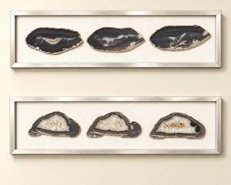 Pair of Framed Natural Agate Geode Slice Wall Art – 39.5" x 10" Each