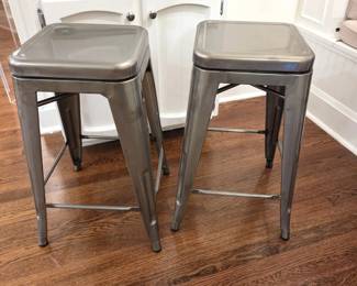Pair of Industrial Metal Swivel Counter Stools – 25" Tall