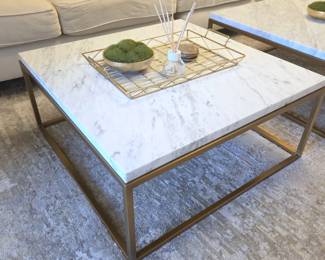 RH Restoration Hardware Nicholas Italian Carrara Marble Coffee Table – Burnished Brass (1 of 2 available)