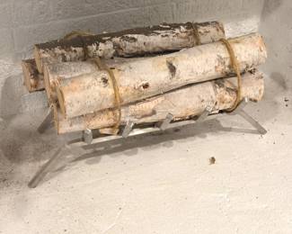 B Lot #50 - Stainless Steel Fireplace Log Rack with Decorative Birch Logs – 23"