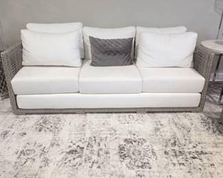 B Lot #75 - Modway Outdoor Gray Wicker 3-Seat Sofa with White Cushions & Accent Pillow – 75"