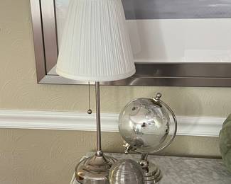 LR Lot #55 - Modern Home Decor Lot- 21” Table Lamp and Silver Decorative Glass Globe Set