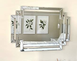 Elegant Cross Corner Rectangle Wall Mirror with Geometric Design and Beveled Edges - 44” x 31”