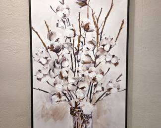 B Lot #43 - Framed Cotton Boll Floral Canvas Wall Art – 25" x 37"