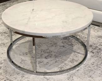 B Lot #83 - Steve Silver Co. Echo Round White Marble Coffee Table with Chrome Base – 36"