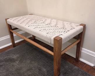 Woven Rope Bench with Wood Frame – 32" – Boho Modern