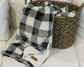 B Lot #86 - Koolaburra by UGG Buffalo Check Faux Fur Throw Blanket (New) & Woven Storage Basket