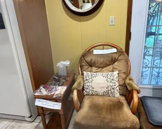 Glider with ottoman. Side table and TV trays 