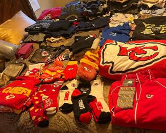 Clothing- chiefs ware, mens sweaters, small wallets 
