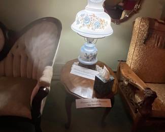 Hurricane lamp, side table